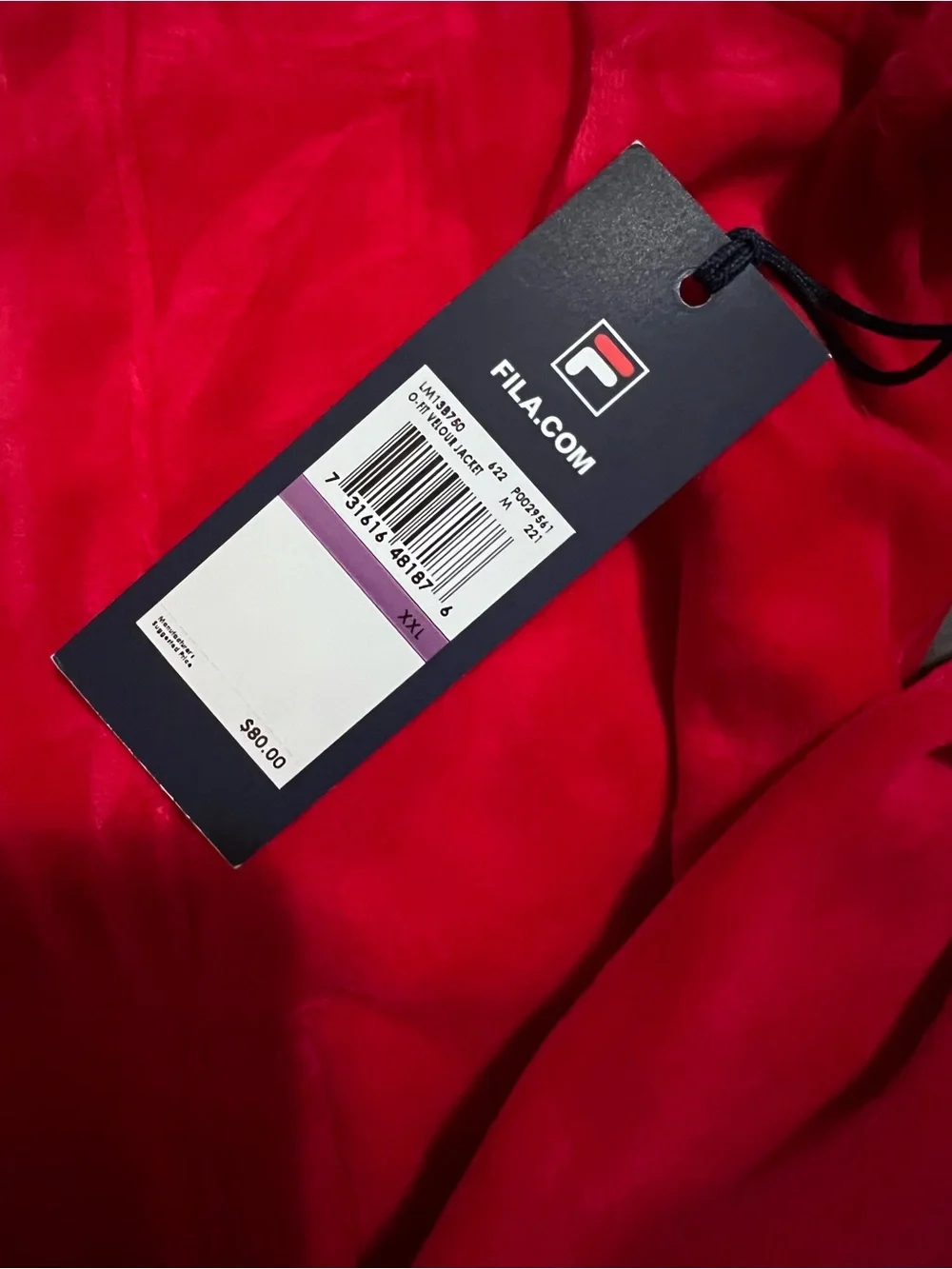 Fila Bright Red Velour Jacket with Tag